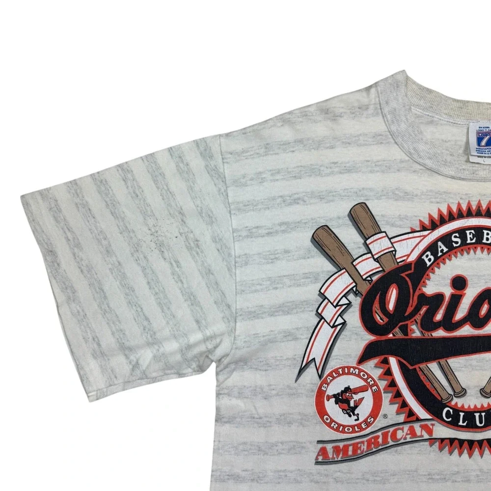 Vintage 90's Baltimore Orioles Graphic T-Shirt Logo 7 Faded Made in USA Size L - Picture 2 of 14